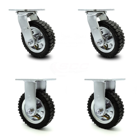 Service Caster 6 Inch Black Pneumatic Wheel Caster Swivel with Swivel Locks and 2 Rigid, 2PK SCC-100S150-PNB-BSL-2-R-2